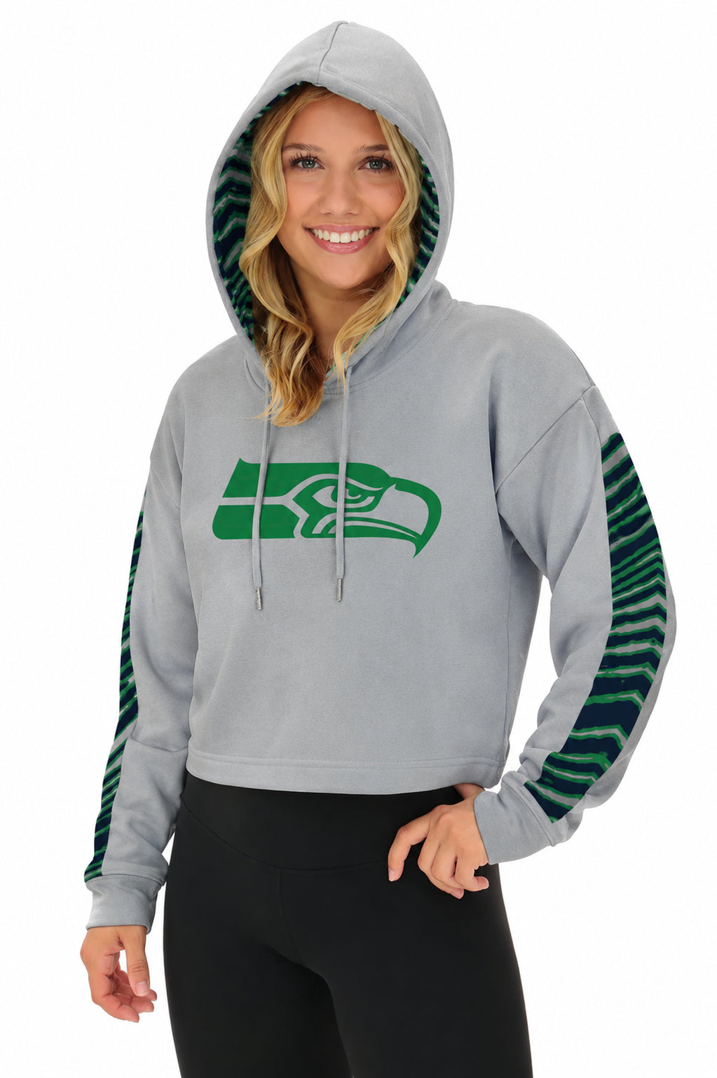 Zubaz NFL Women's Rivalry Pull Over Crop Top Hoodie - Seattle Seahawks