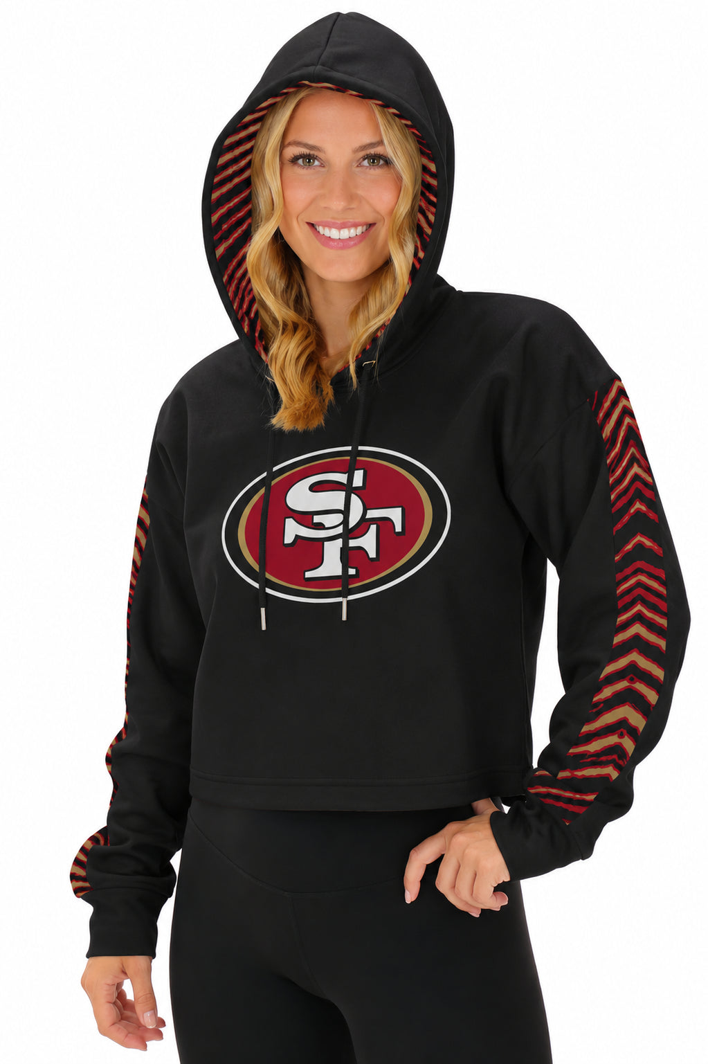 Zubaz NFL Women's Rivalry Pull Over Crop Top Hoodie - San Francisco 49ers
