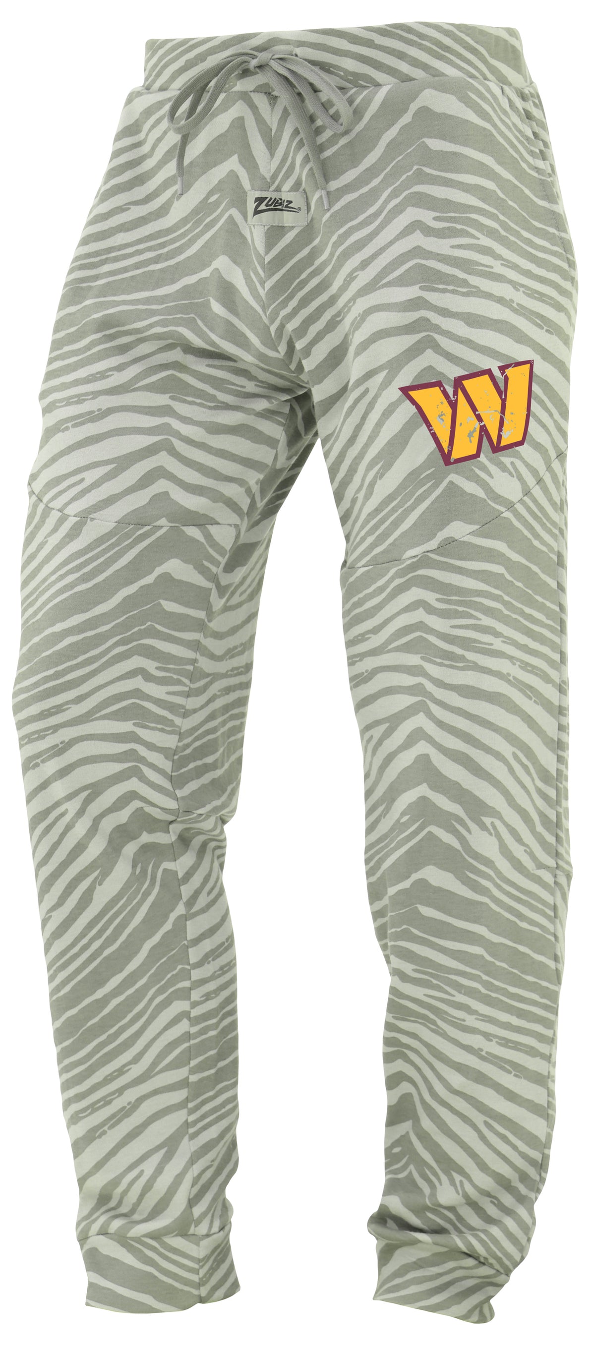 Zubaz NFL Men's Tonal Gray Zebra Print Speed Jogger Sweatpants with Distressed Logo - Washington Commanders