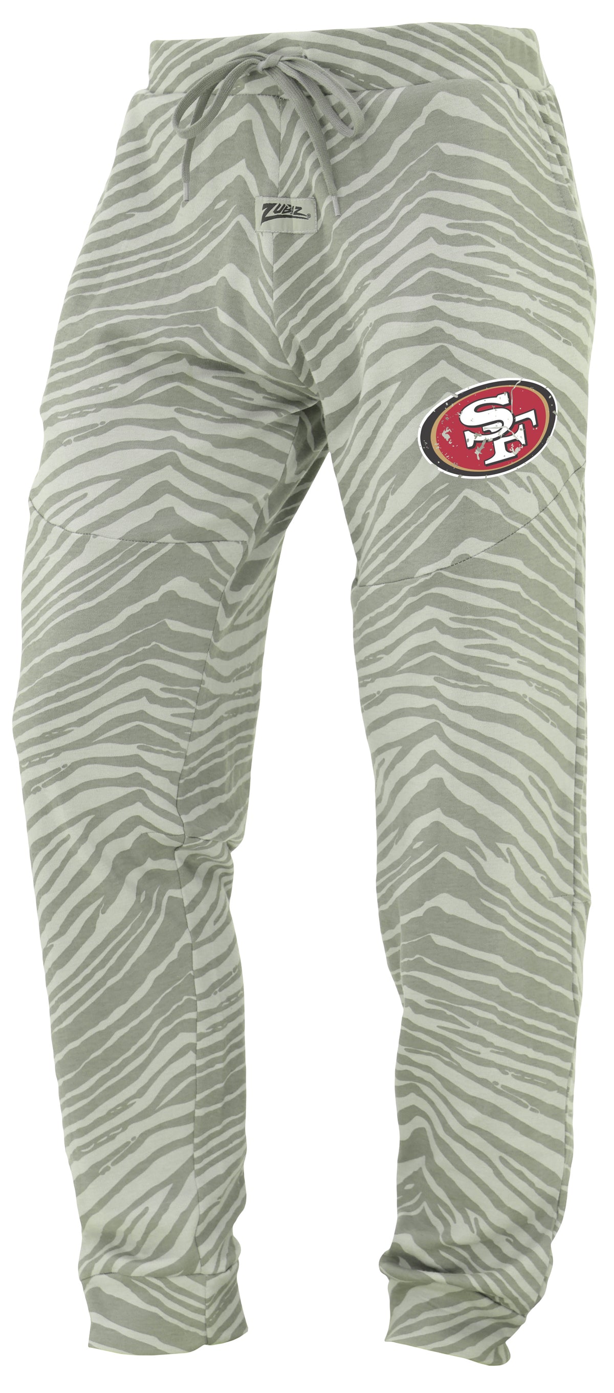 Zubaz NFL Men's Tonal Gray Zebra Print Speed Jogger Sweatpants with Distressed Logo - San Francisco 49ers