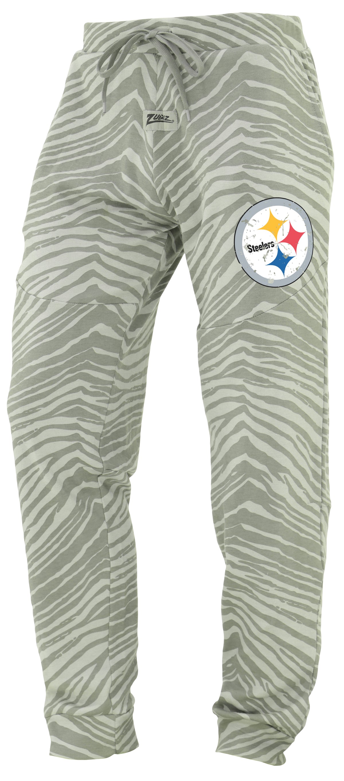 Zubaz NFL Men's Tonal Gray Zebra Print Speed Jogger Sweatpants with Distressed Logo - Pittsburgh Steelers