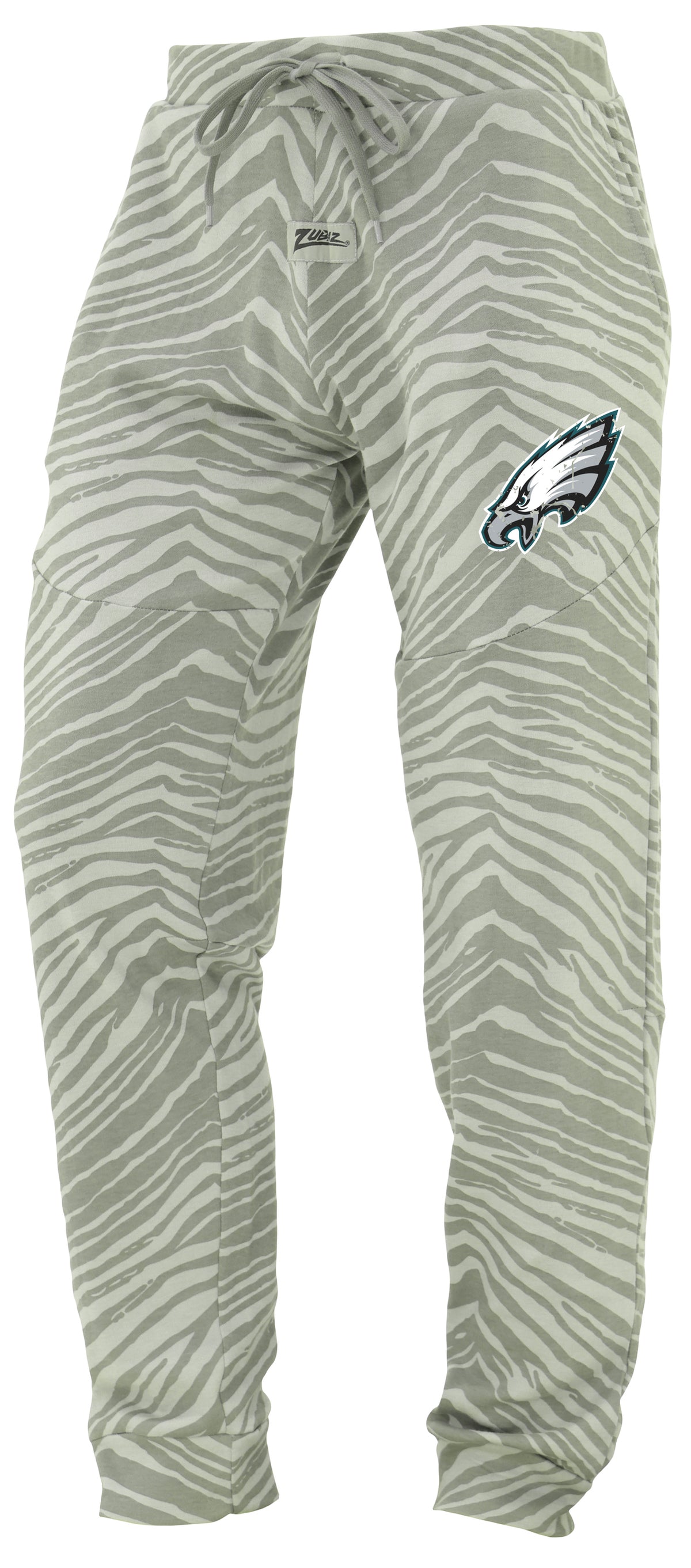 Zubaz NFL Men's Tonal Gray Zebra Print Speed Jogger Sweatpants with Distressed Logo - Philadelphia Eagles