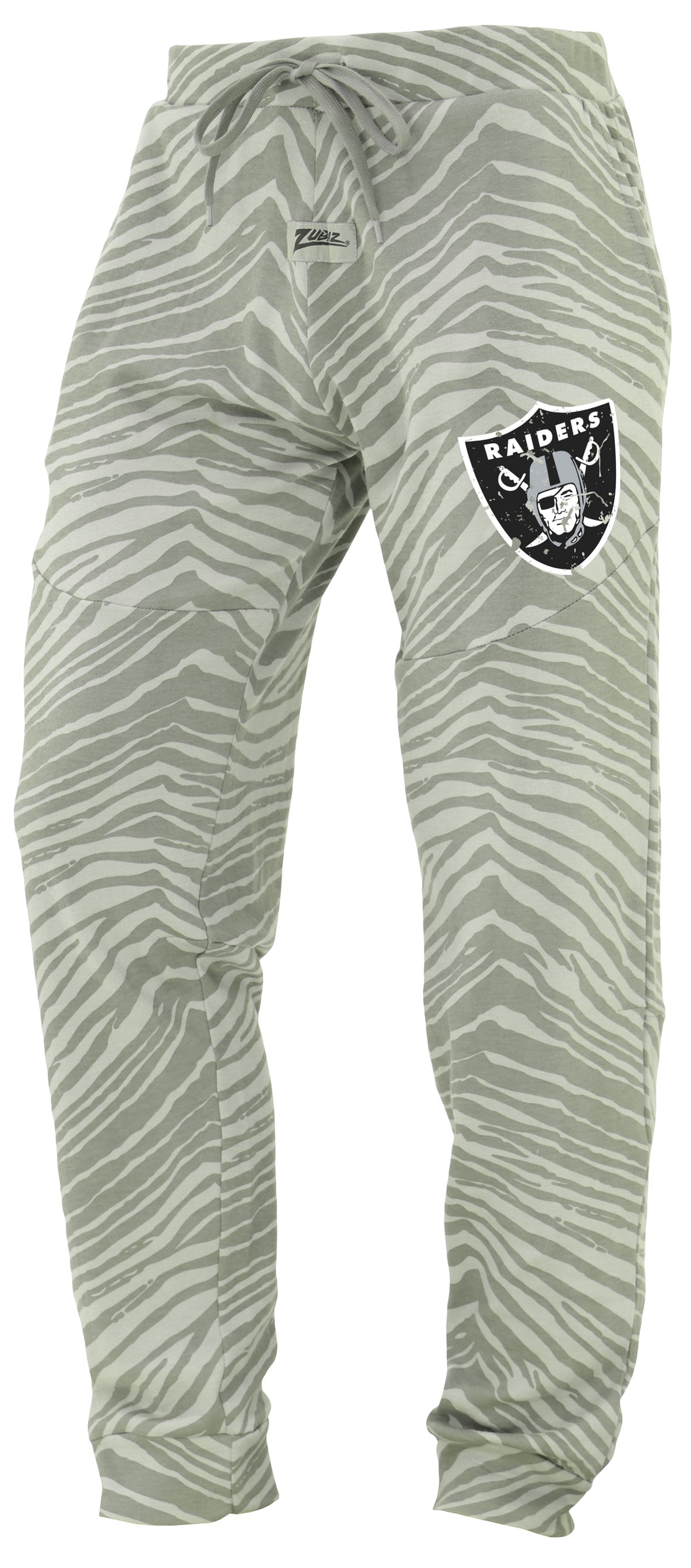 Zubaz NFL Men's Tonal Gray Zebra Print Speed Jogger Sweatpants with Distressed Logo - Las Vegas Raiders