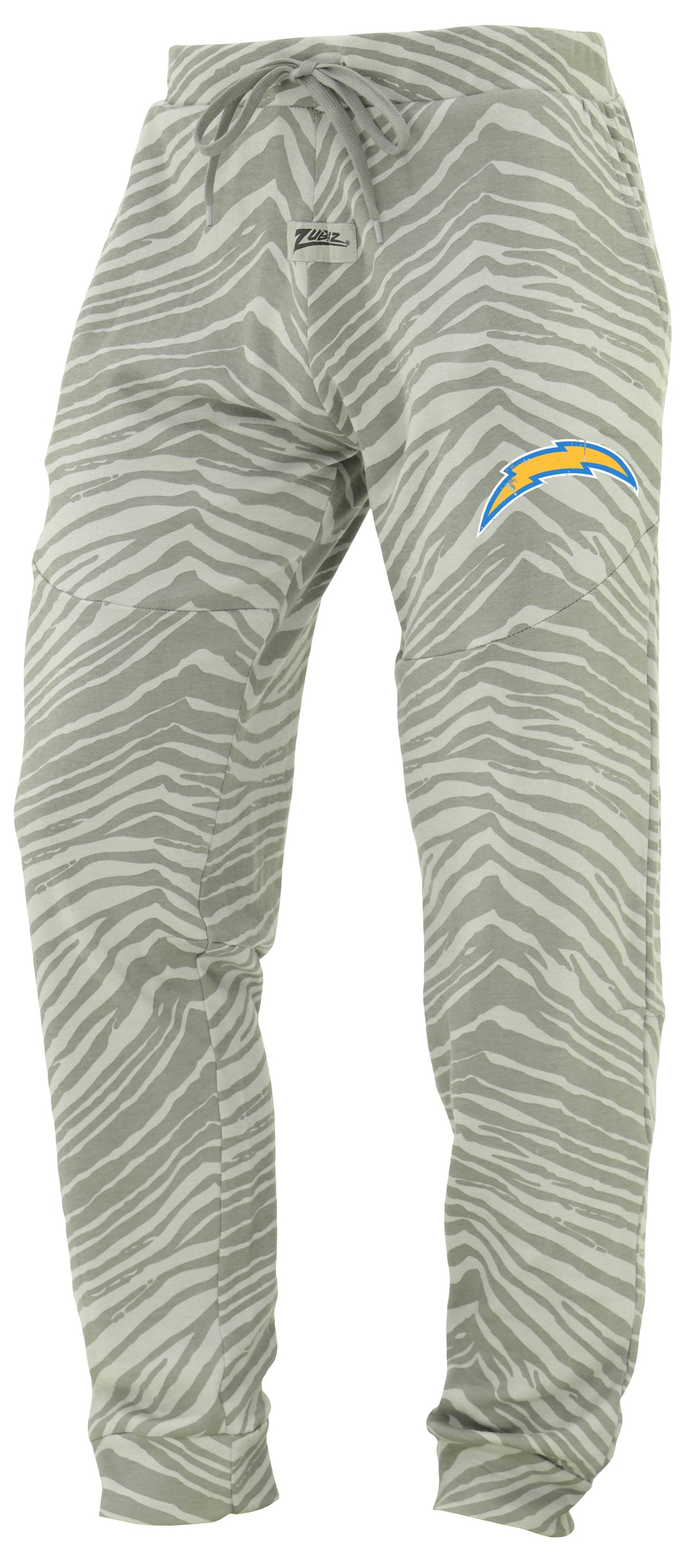Zubaz NFL Men's Tonal Gray Zebra Print Speed Jogger Sweatpants with Distressed Logo - Los Angeles Chargers
