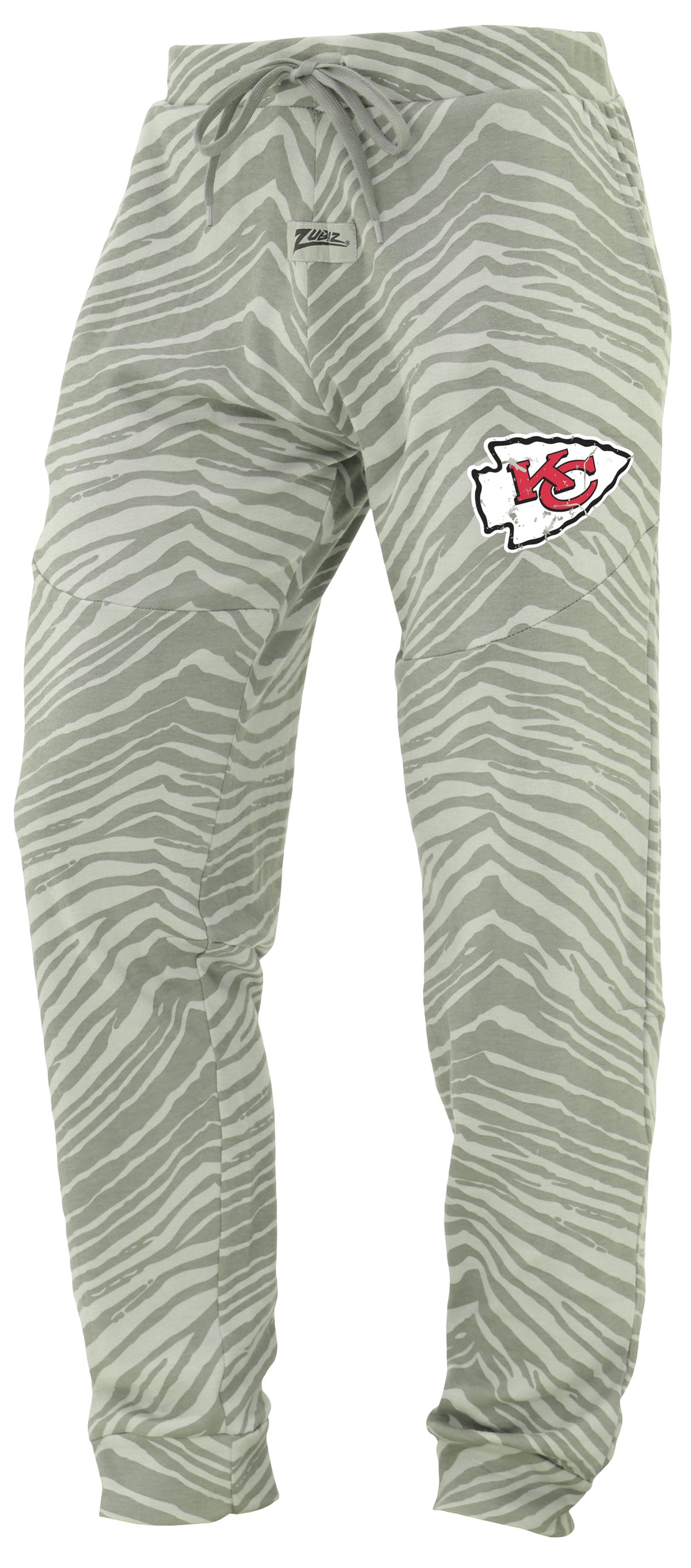 Zubaz NFL Men's Tonal Gray Zebra Print Speed Jogger Sweatpants with Distressed Logo - Kansas City Chiefs