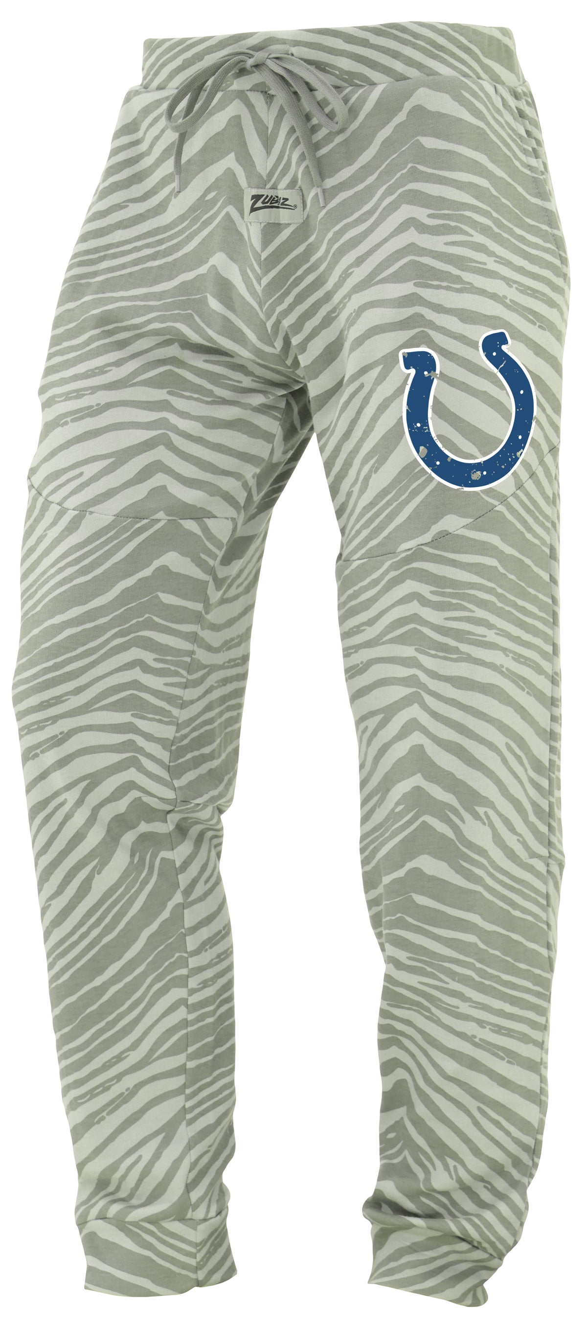 Zubaz NFL Men's Tonal Gray Zebra Print Speed Jogger Sweatpants with Distressed Logo - Indianapolis Colts