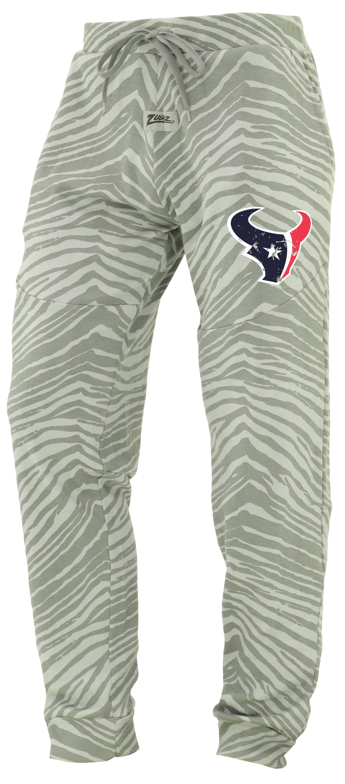 Zubaz NFL Men's Tonal Gray Zebra Print Speed Jogger Sweatpants with Distressed Logo - Houston Texans