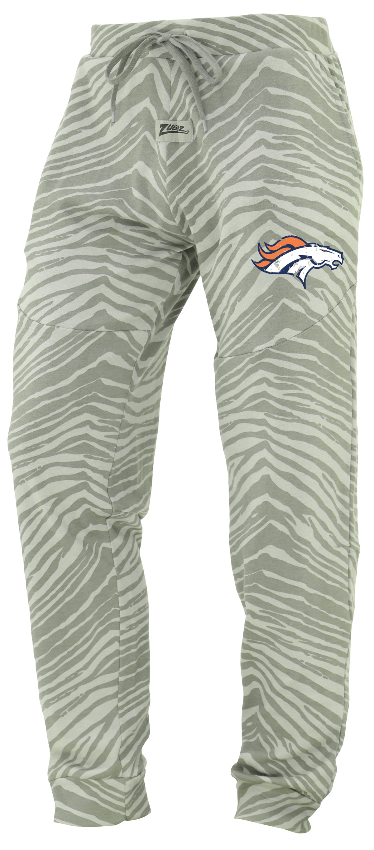 Zubaz NFL Men's Tonal Gray Zebra Print Speed Jogger Sweatpants with Distressed Logo - Denver Broncos