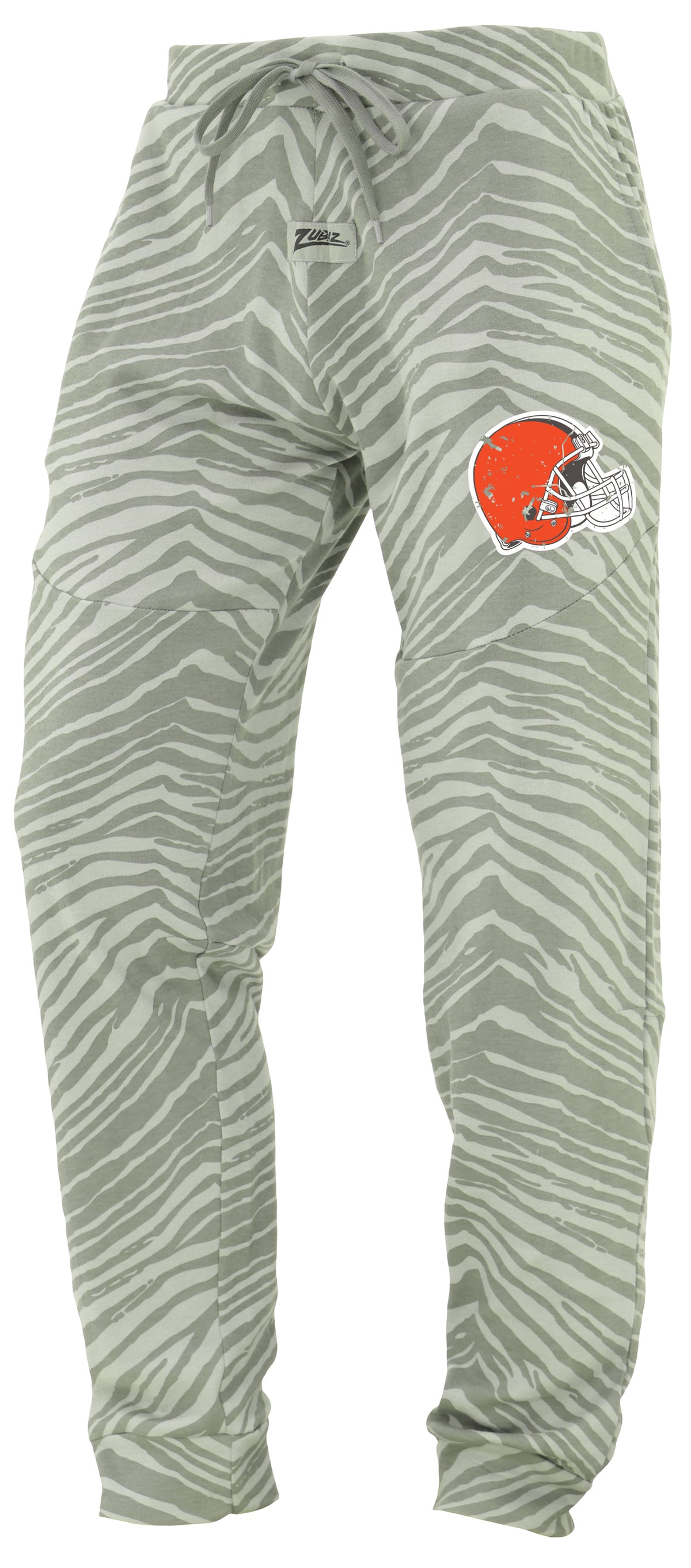 Zubaz NFL Men's Tonal Gray Zebra Print Speed Jogger Sweatpants with Distressed Logo - Cleveland Browns
