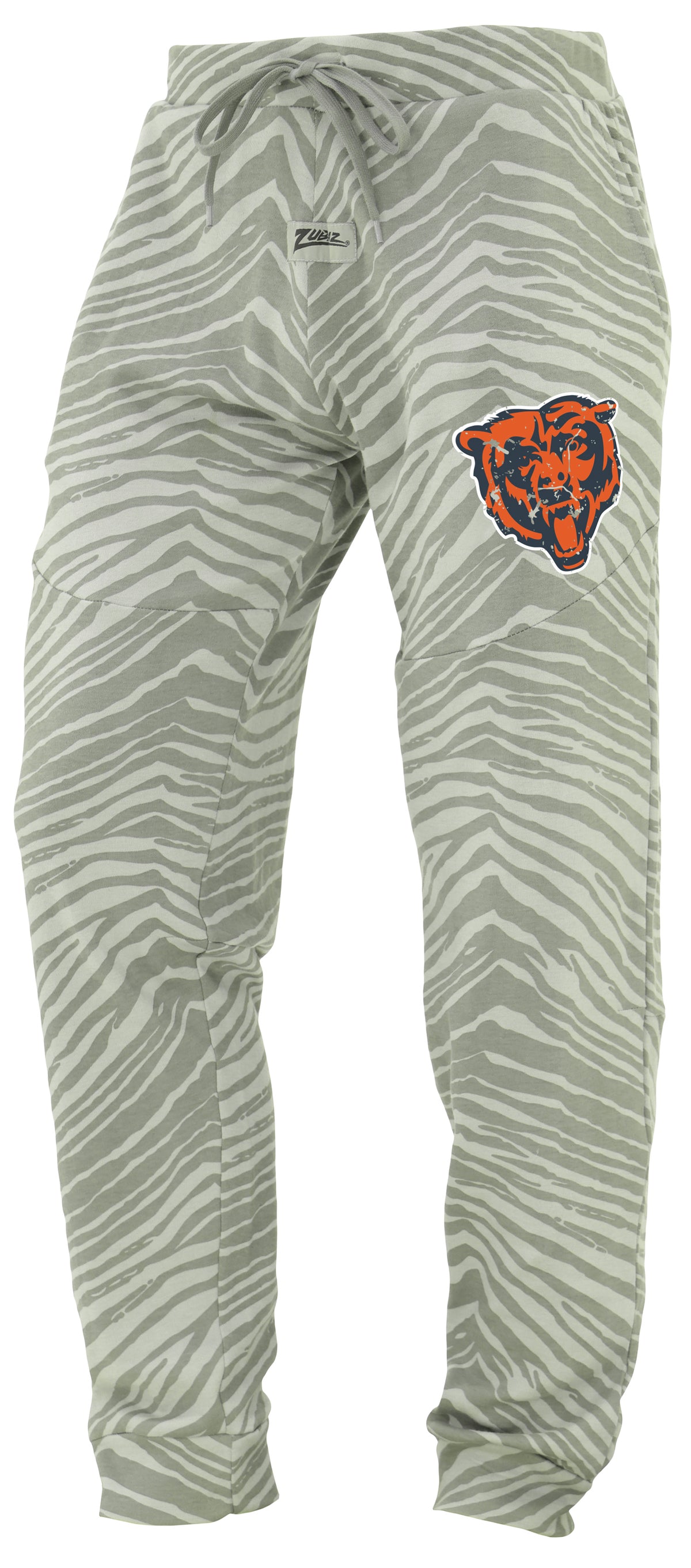 Zubaz NFL Men's Tonal Gray Zebra Print Speed Jogger Sweatpants with Distressed Logo - Chicago Bears