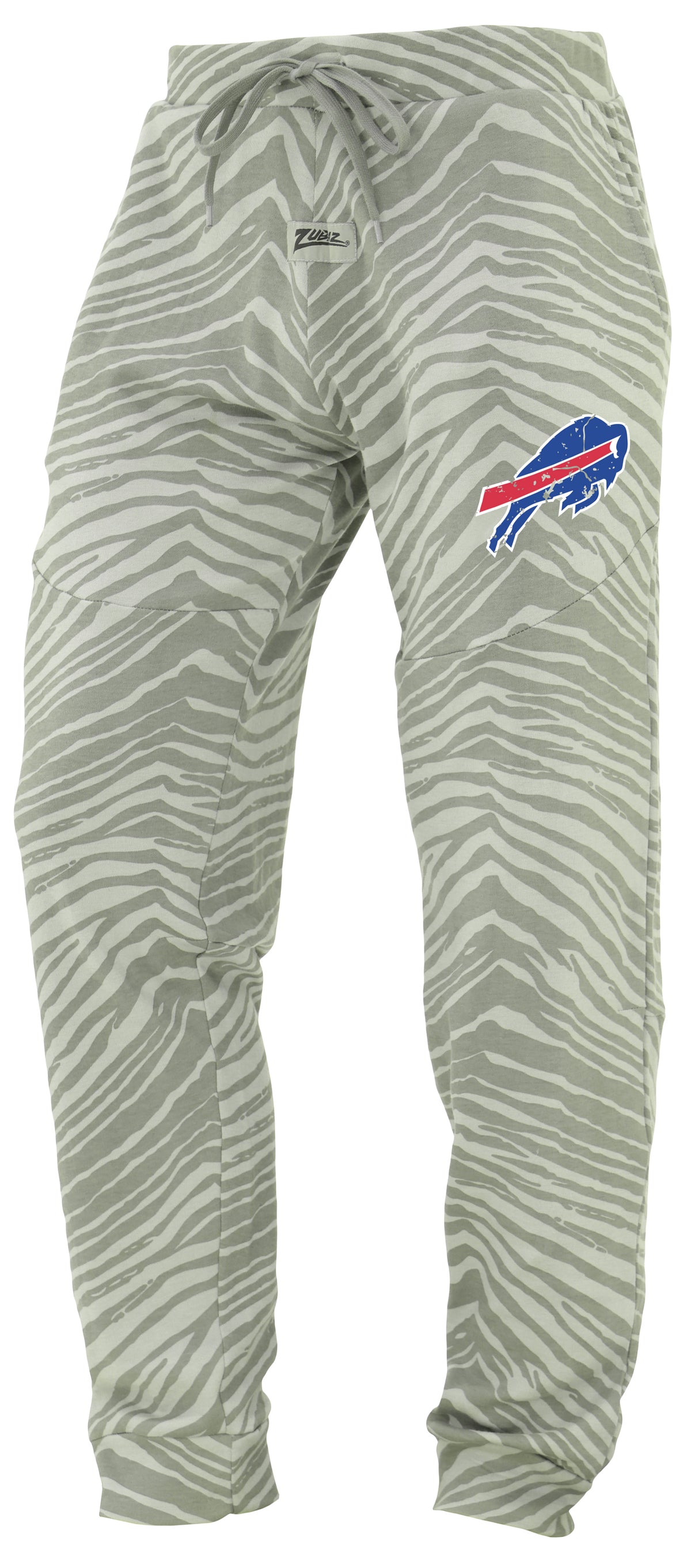 Zubaz NFL Men's Tonal Gray Zebra Print Speed Jogger Sweatpants with Distressed Logo - Buffalo Bills