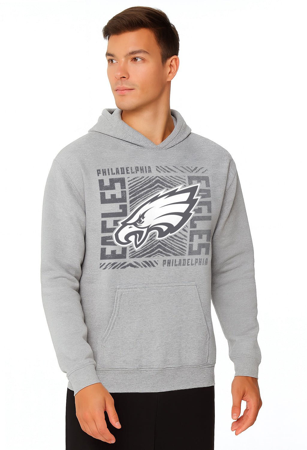 Zubaz NFL Men's Gray Graphic Fleece Hoodie, Philadelphia Eagles