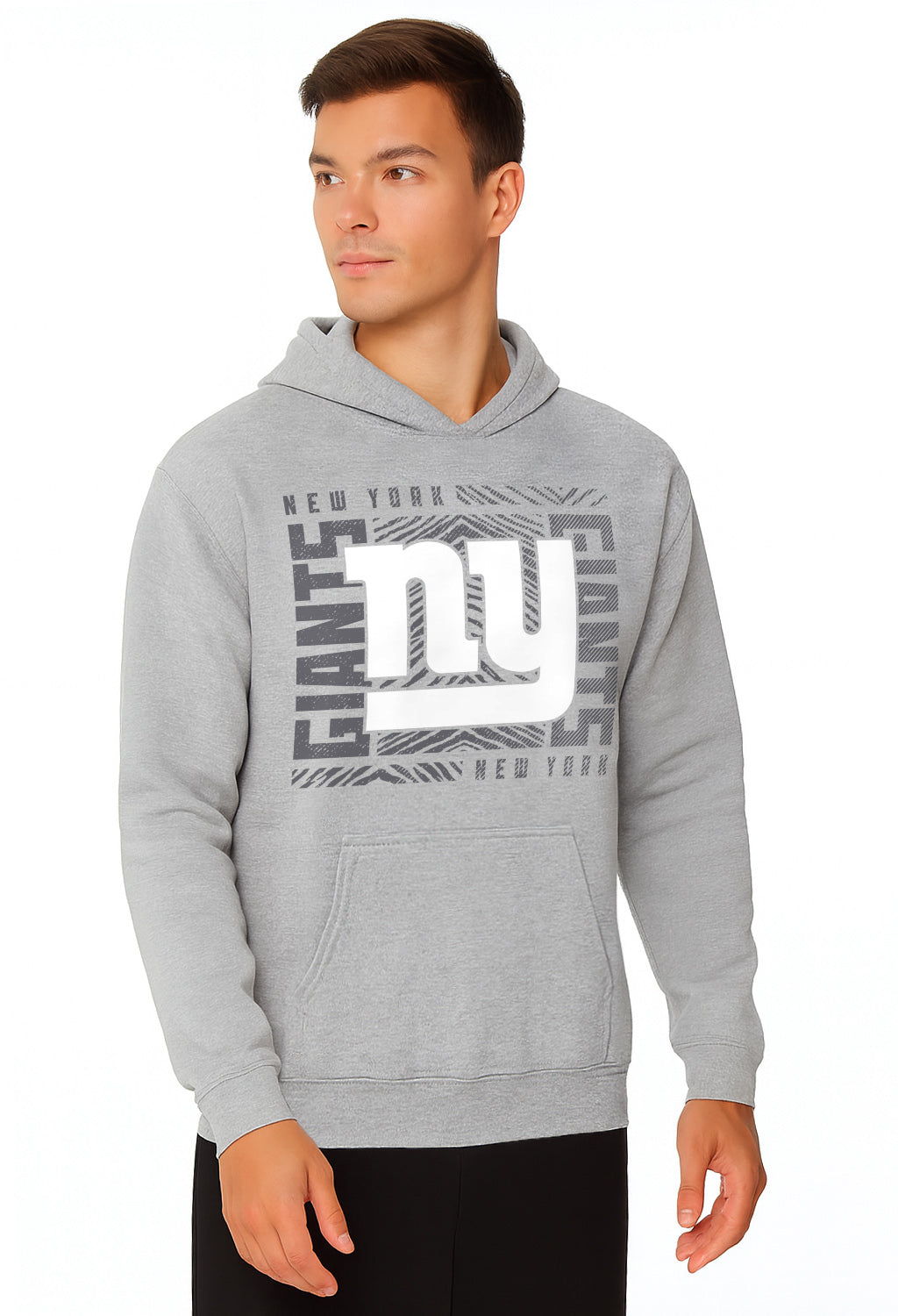 Zubaz NFL Men's Gray Graphic Fleece Hoodie, New York Giants
