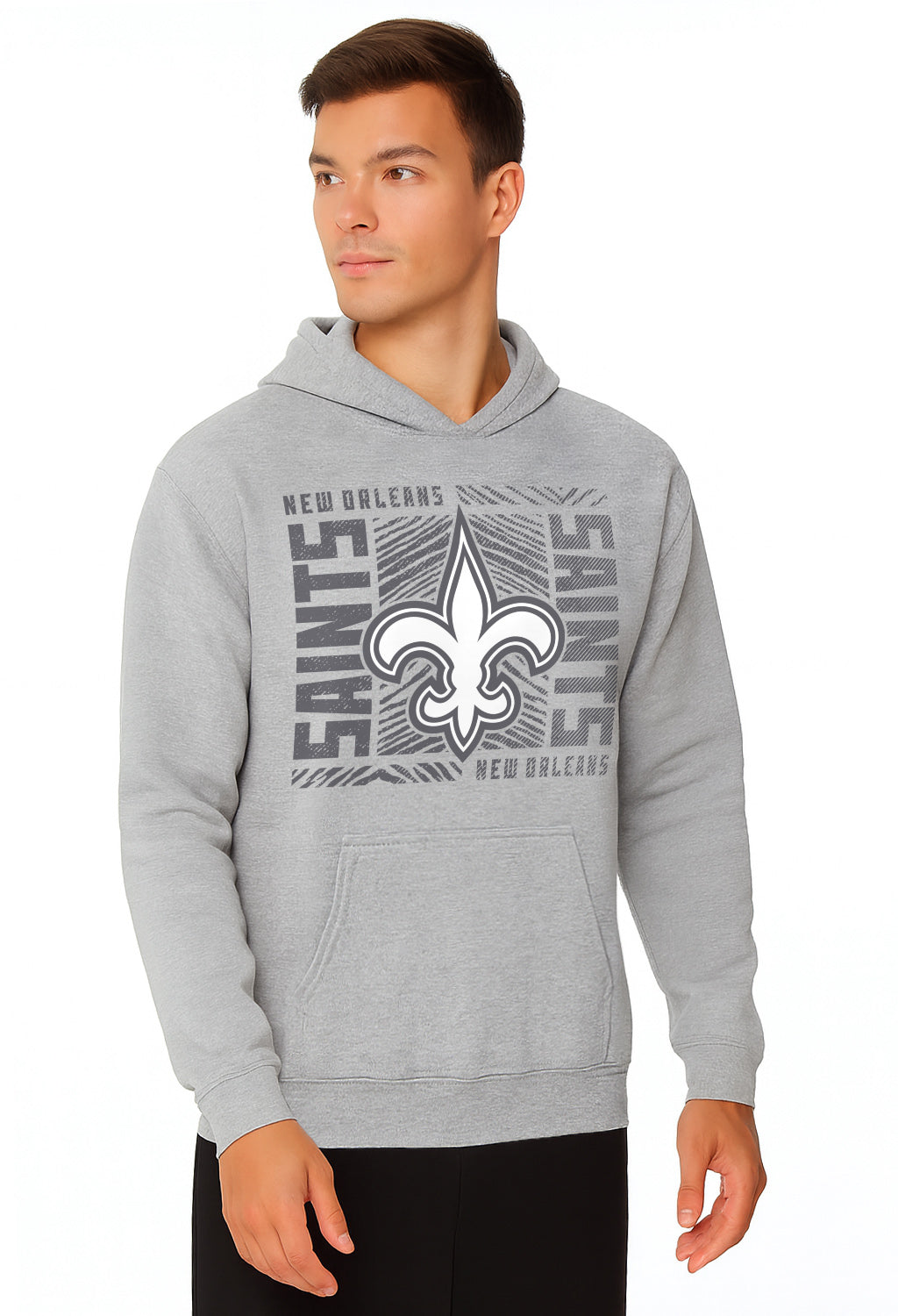 Zubaz NFL Men's Gray Graphic Fleece Hoodie, New Orleans Saints