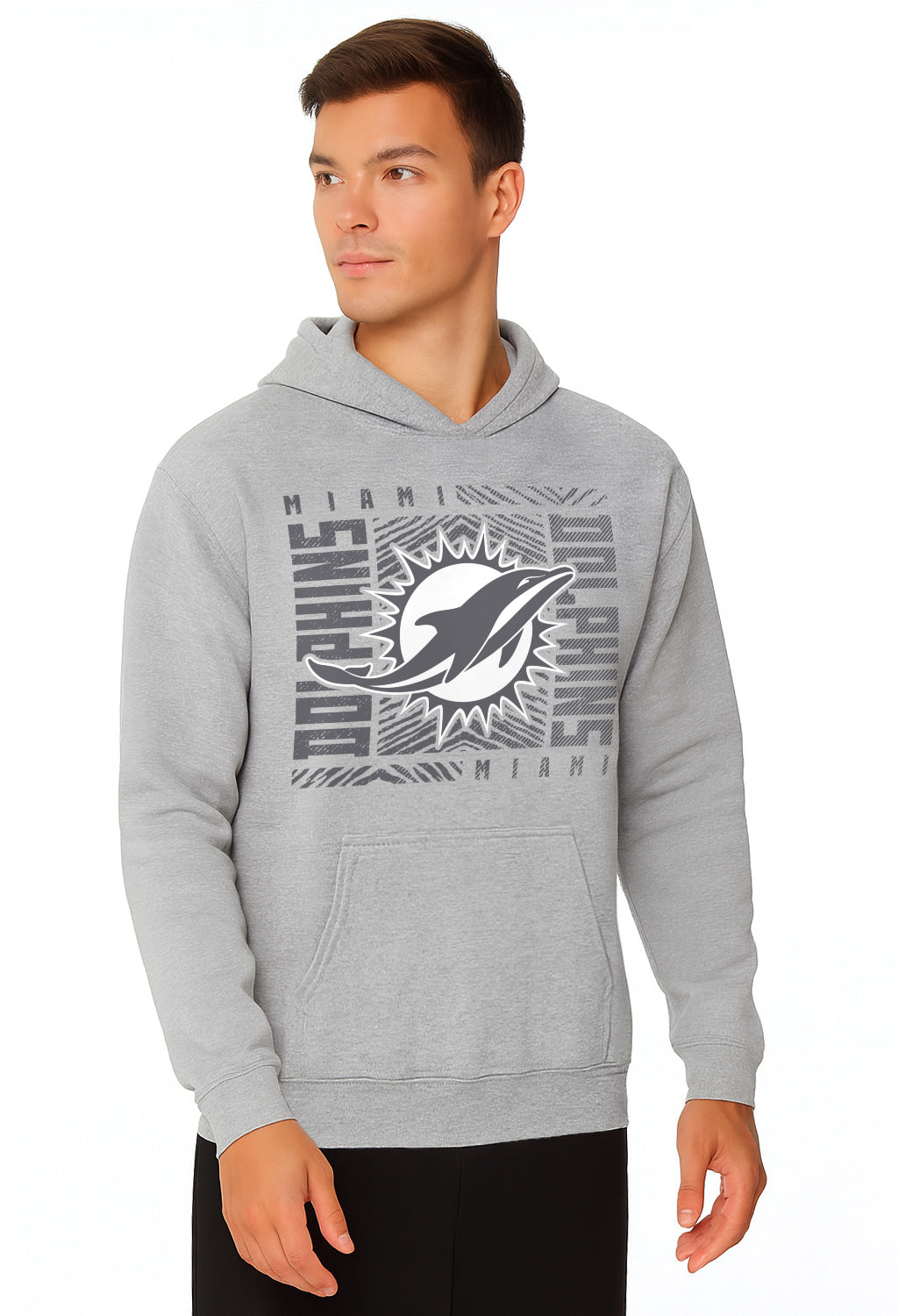 Zubaz NFL Men's Gray Graphic Fleece Hoodie, Miami Dolphins