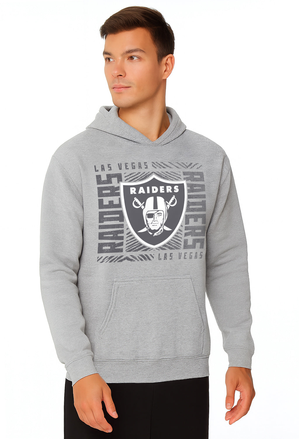 Zubaz NFL Men's Gray Graphic Fleece Hoodie, Las Vegas Raiders