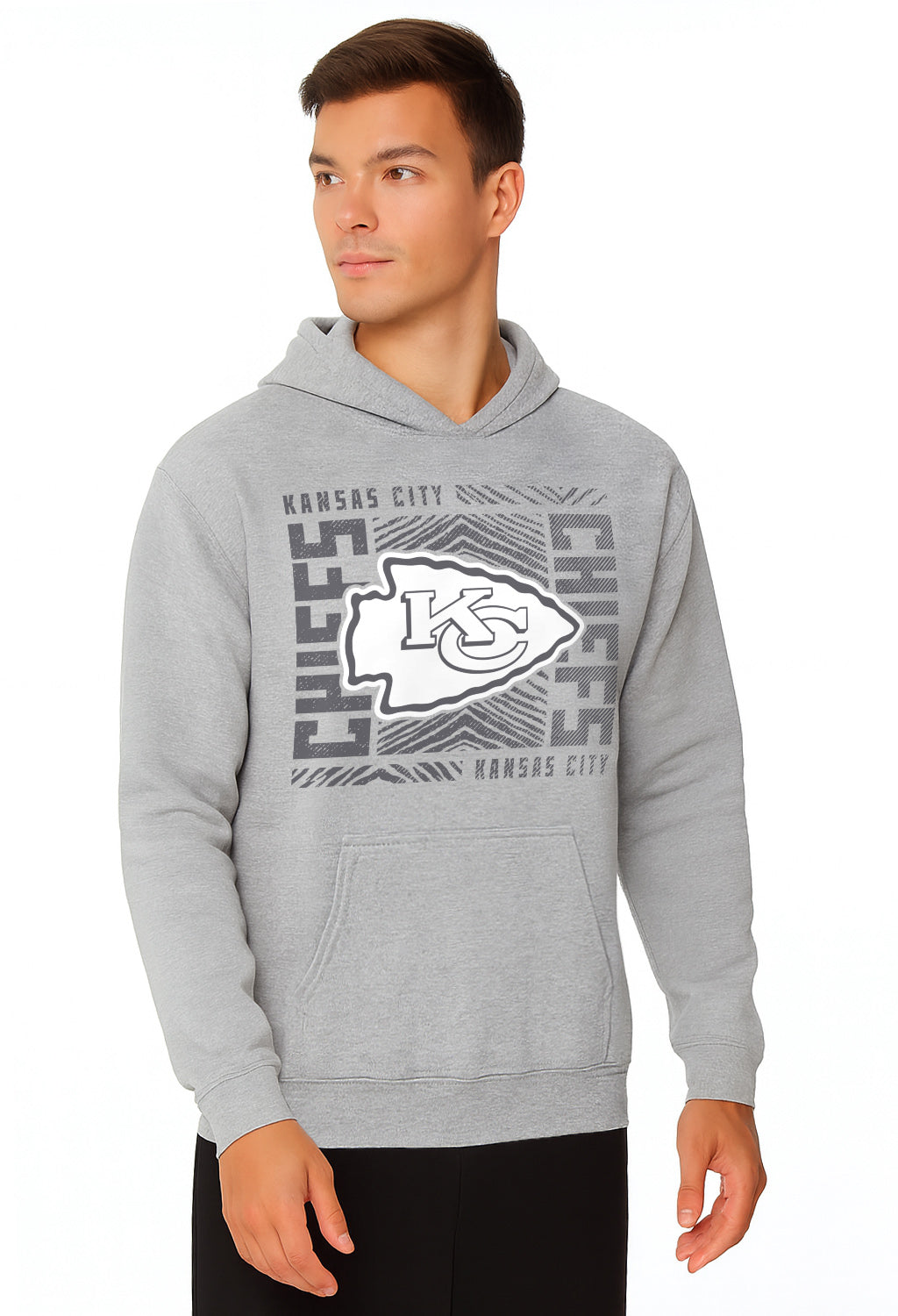 Zubaz NFL Men's Gray Graphic Fleece Hoodie, Kansas City Chiefs