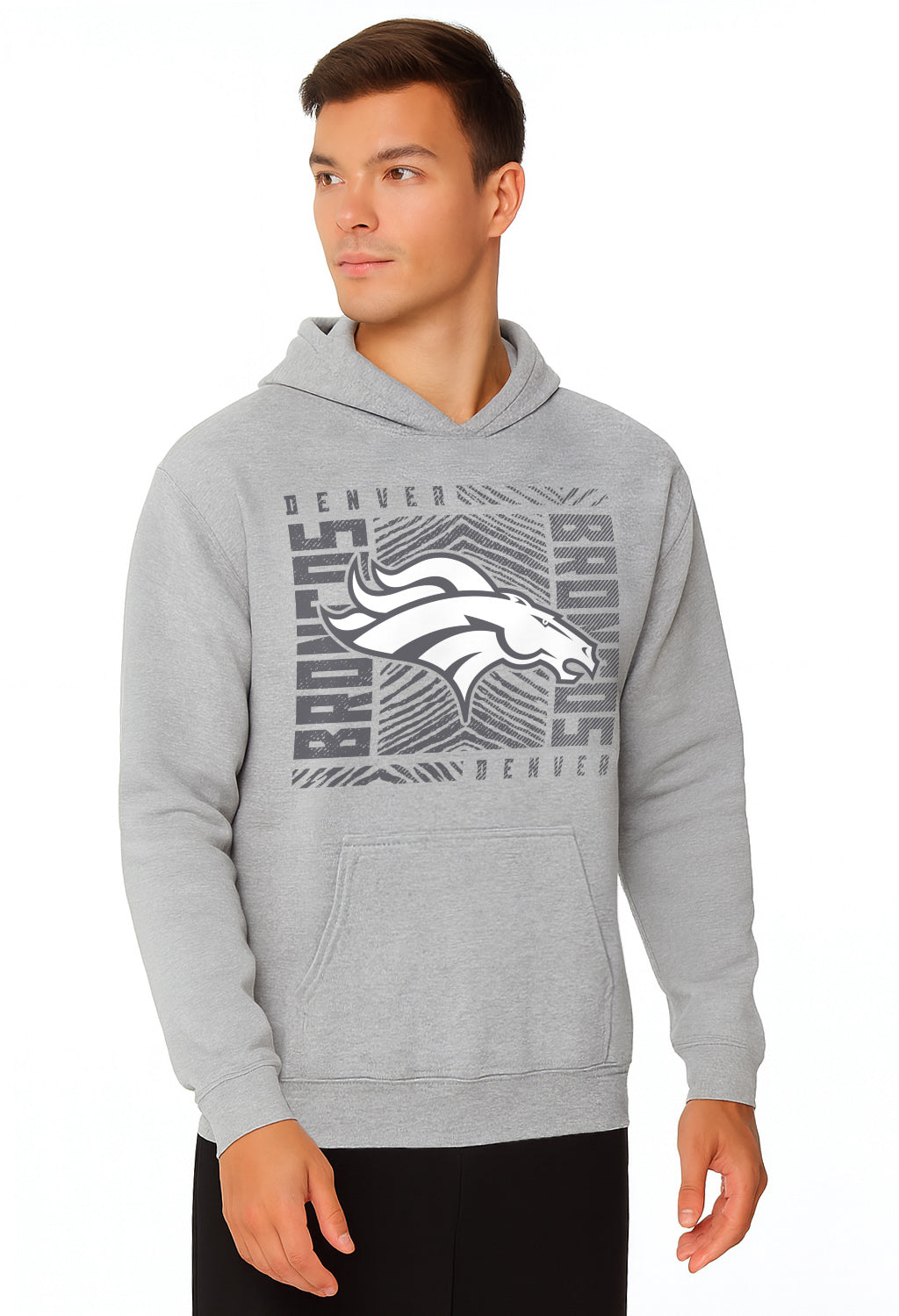 Zubaz NFL Men's Gray Graphic Fleece Hoodie, Denver Broncos