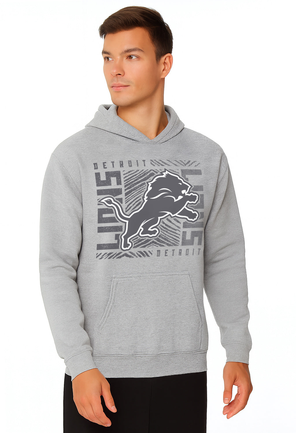 Zubaz NFL Men's Gray Graphic Fleece Hoodie, Detroit Lions