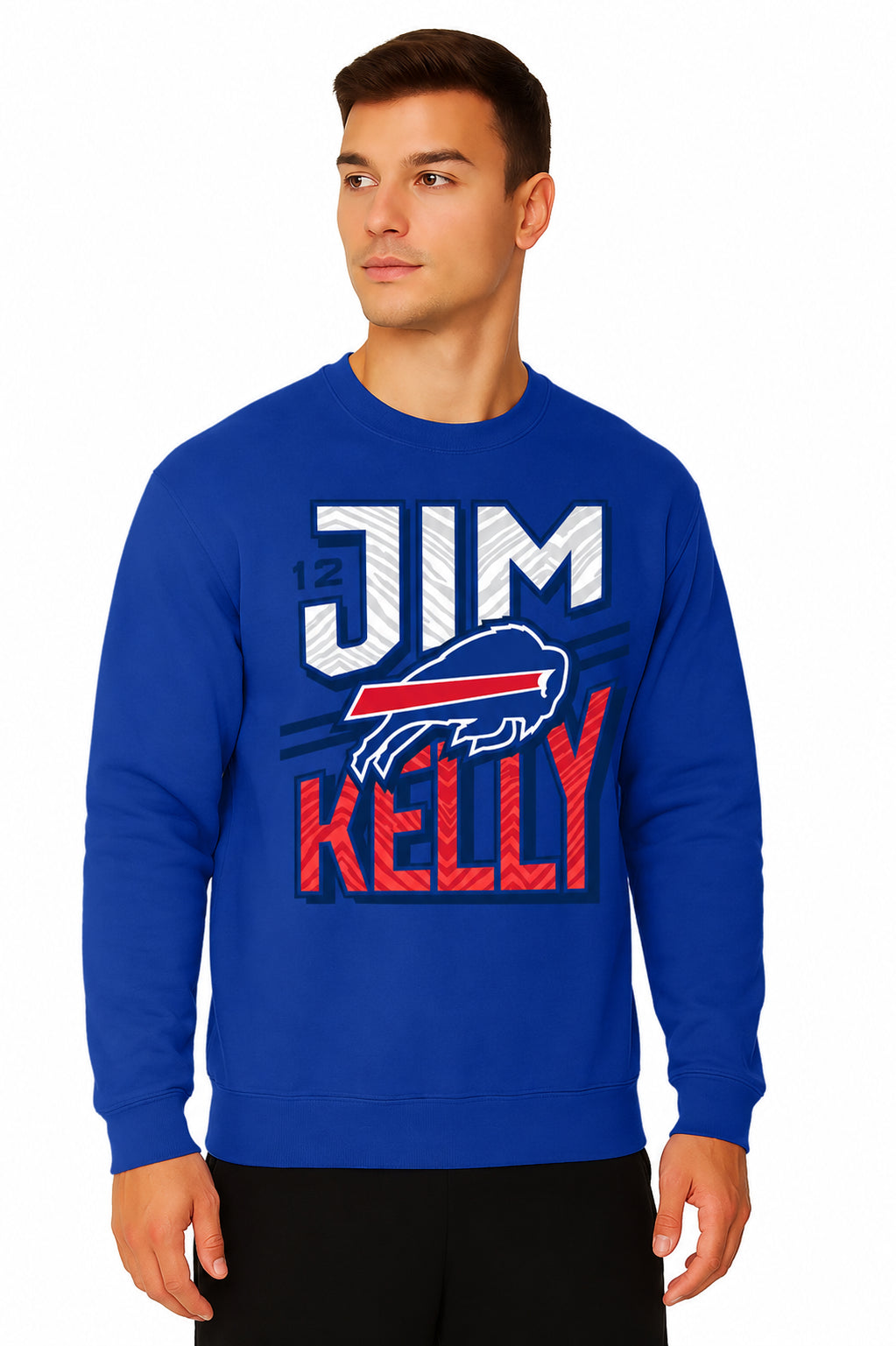 Zubaz NFL Legends Jim Kelly Buffalo Bills Men's Legends Rise Up Crewneck Sweatshirt