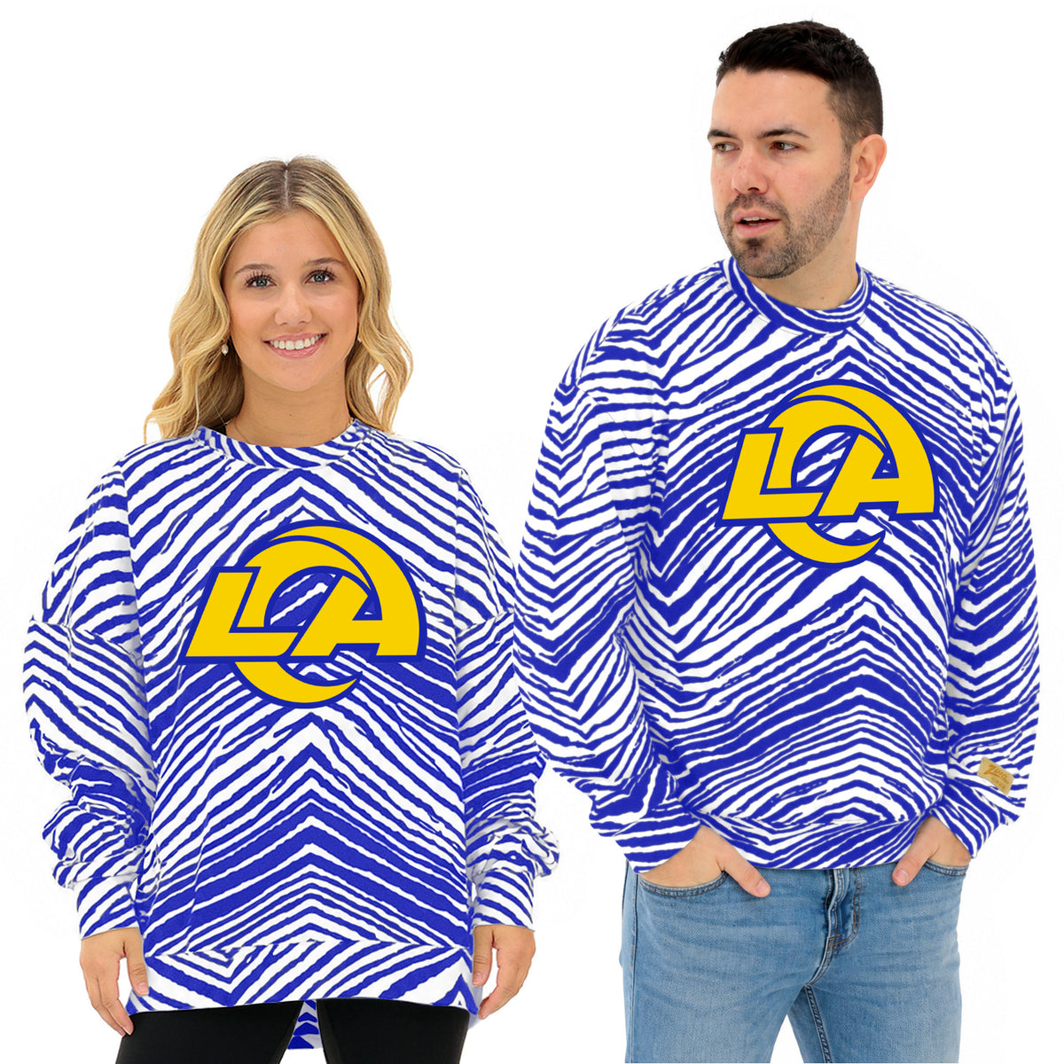 Zubaz NFL Los Angeles Rams Adult Unisex 90s Vintage 1 Color Zebra Crewneck Sweatshirt