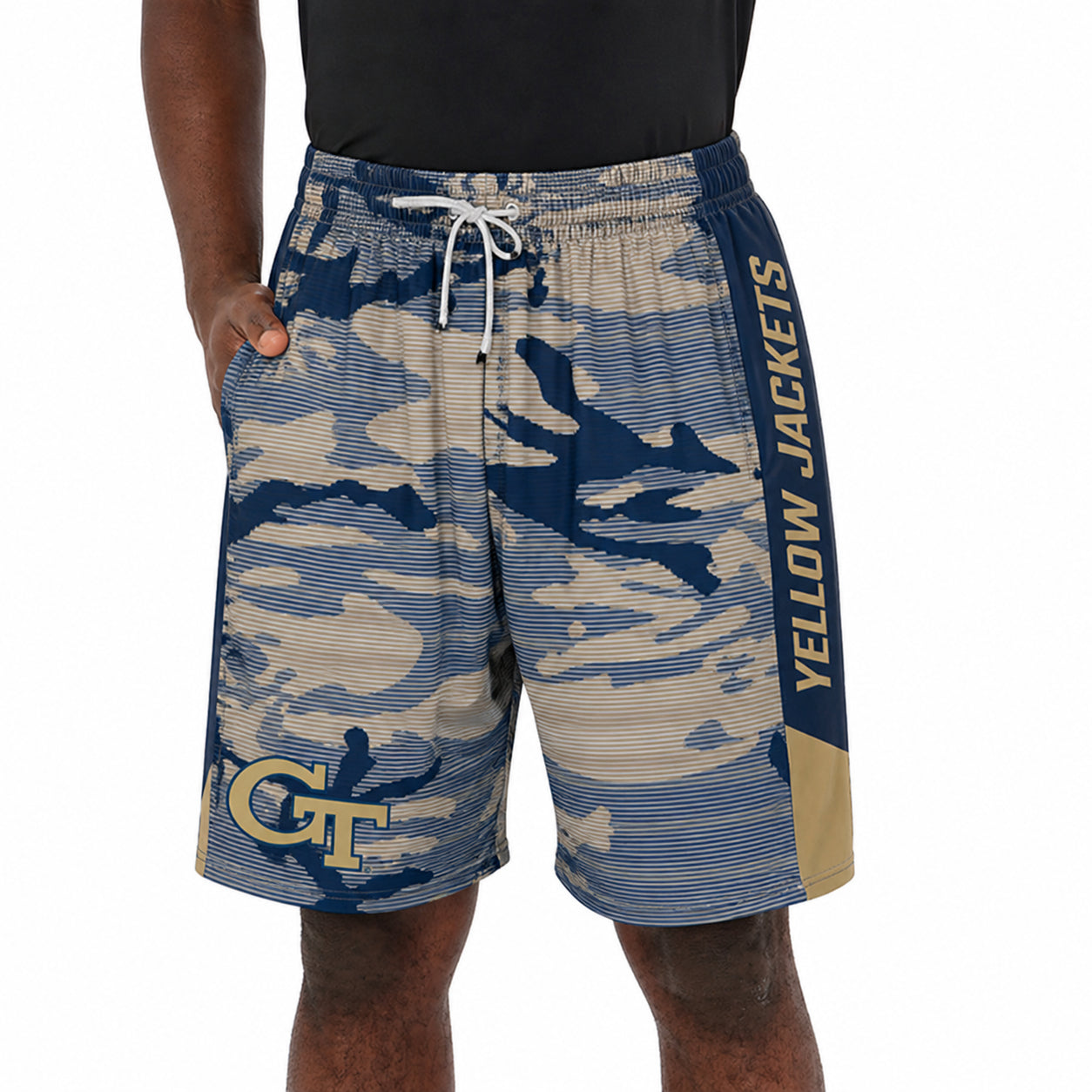 Zubaz NCAA Men's 9inch Primary Camo Line Shorts, Georgia Tech Yellow Jackets