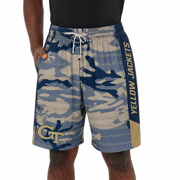 Zubaz NCAA Men's 9inch Primary Camo Line Shorts, Georgia Tech Yellow Jackets