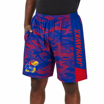 Zubaz NCAA Kansas Jayhawks Men's 9-Inch Primary Camo Lines Shorts