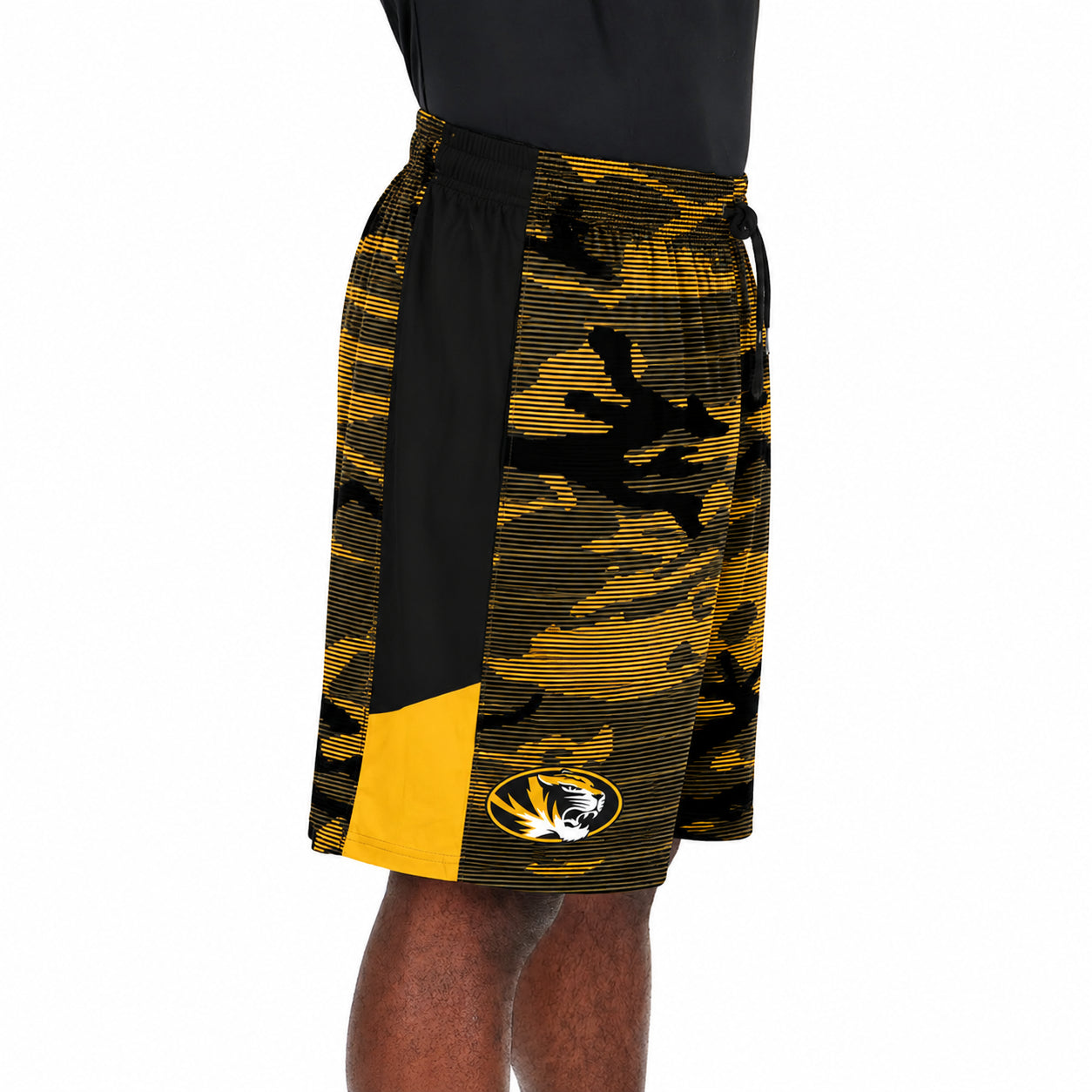 Zubaz NCAA Men's 9inch Primary Camo Line Shorts, Missouri Tigers