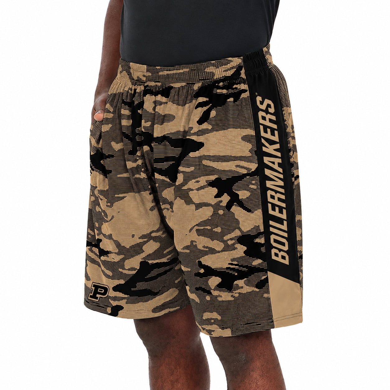 Zubaz NCAA Men's 9inch Primary Camo Line Shorts, Purdue Boilermakers