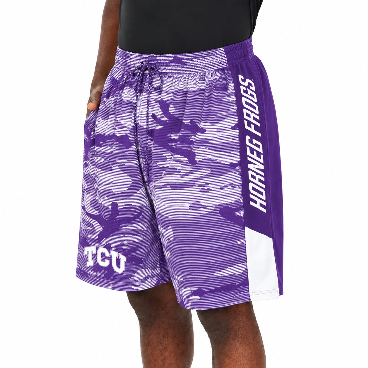 Zubaz NCAA Men's 9inch Primary Camo Line Shorts, TCU Horned Frogs