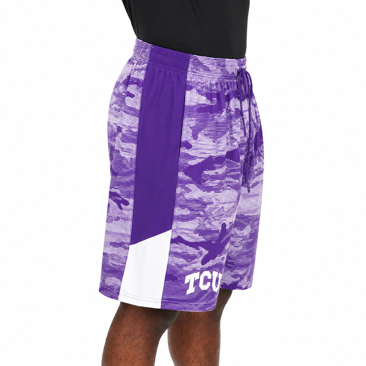 Zubaz NCAA Men's 9inch Primary Camo Line Shorts, TCU Horned Frogs