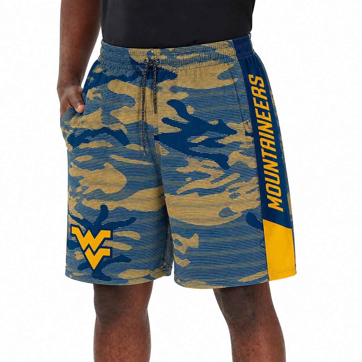 Zubaz NCAA Men's 9inch Primary Camo Line Shorts, West Virginia Mountaineers
