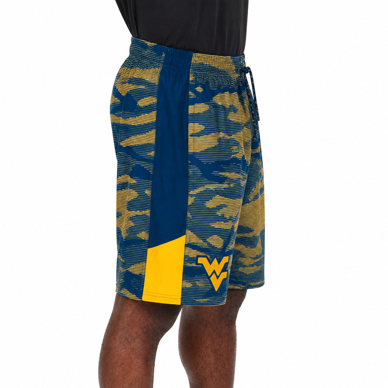 Zubaz NCAA Men's 9inch Primary Camo Line Shorts, West Virginia Mountaineers