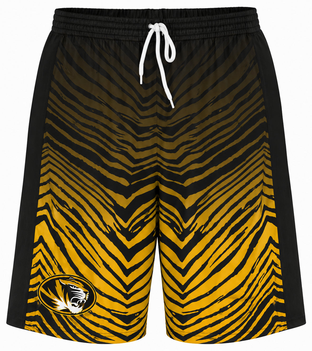 Zubaz NCAA Men's 7in Fade Primary Stacked Text Short, Missouri Tigers