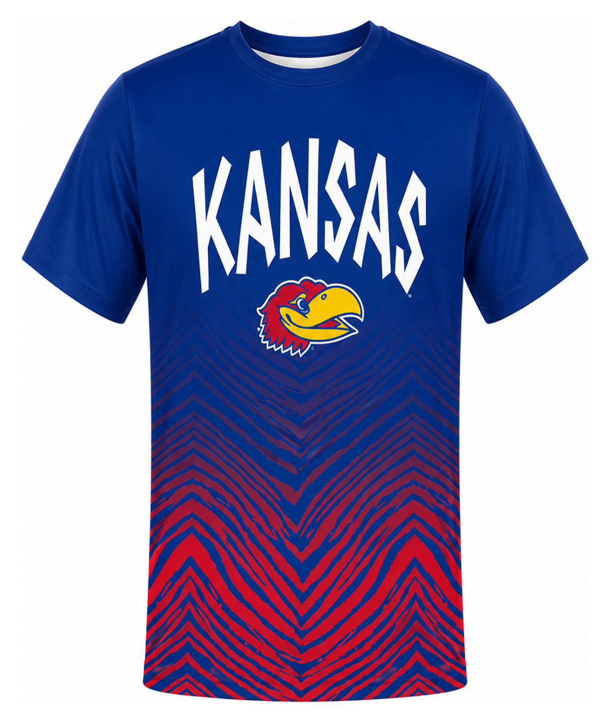 Zubaz NCAA Men's Zebra Fade Wild Card TMC Short Sleeve T-Shirt, Kansas Jayhawks