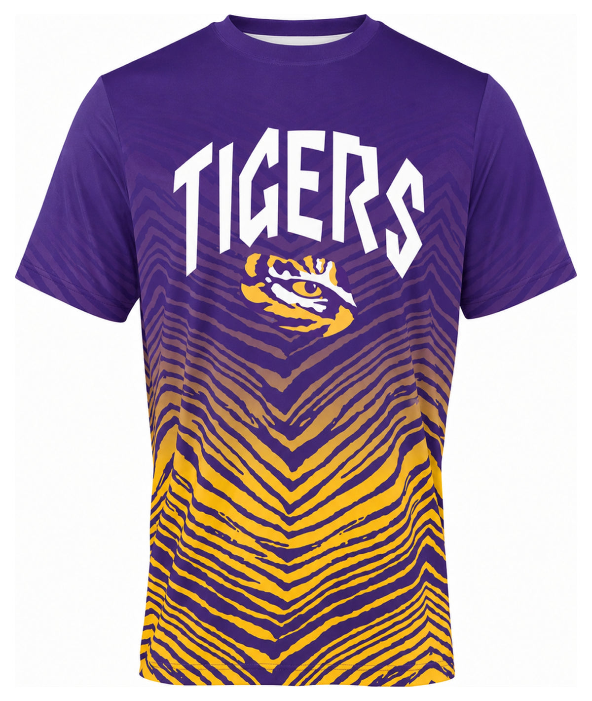 Zubaz NCAA Men's Zebra Fade Wild Card TMC Short Sleeve T-Shirt, LSU Tigers