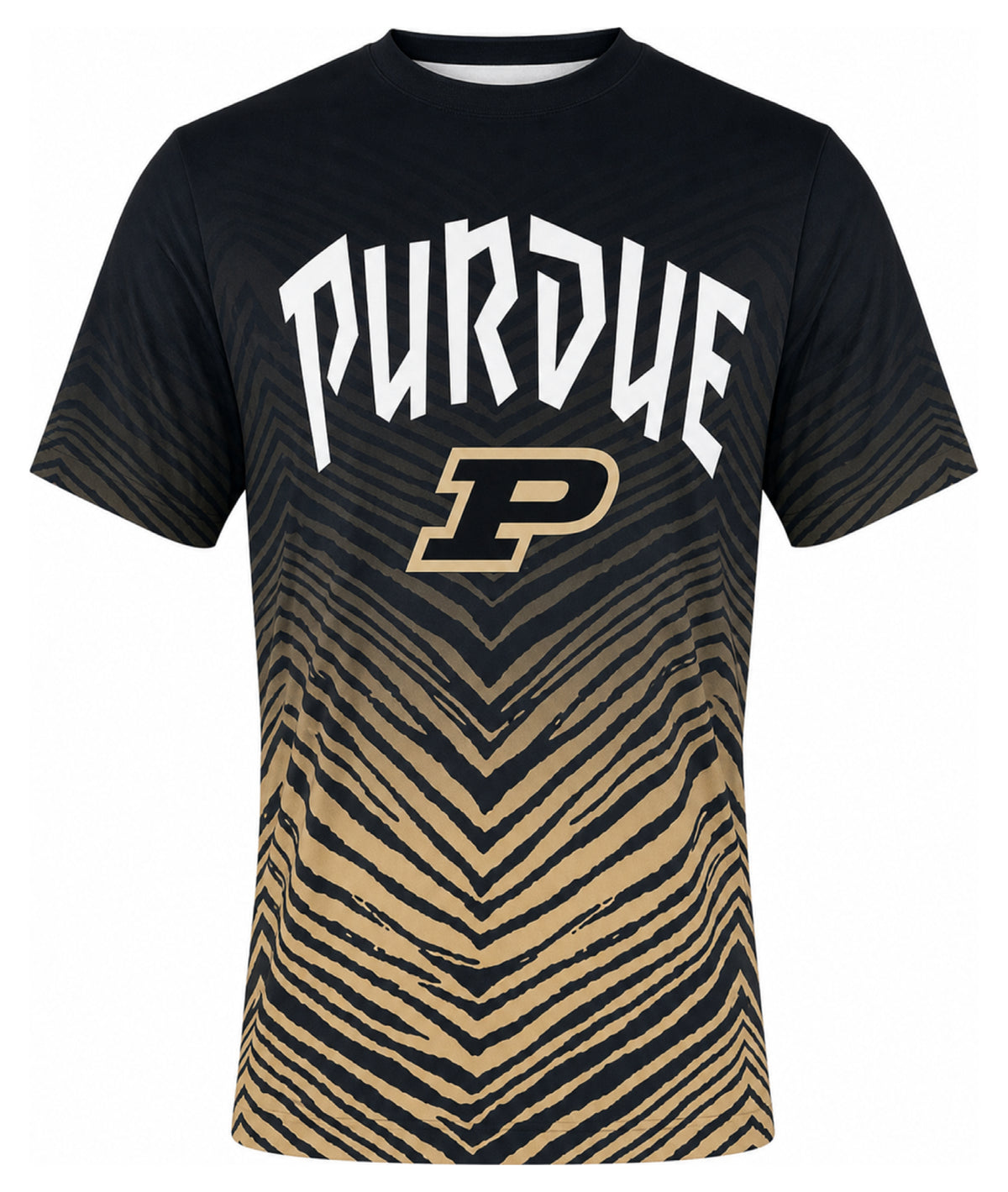 Zubaz NCAA Men's Zebra Fade Wild Card TMC Short Sleeve T-Shirt, Purdue Boilermakers