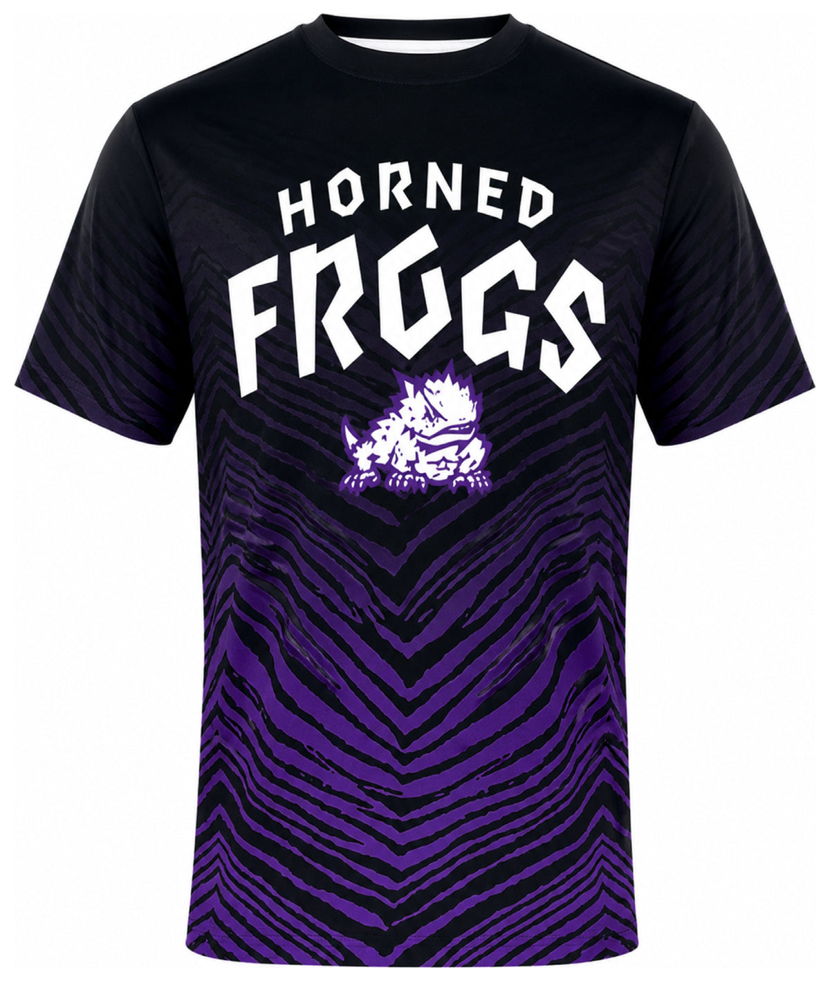 Zubaz NCAA Men's Zebra Fade Wild Card TMC Short Sleeve T-Shirt, TCU Horned Frogs