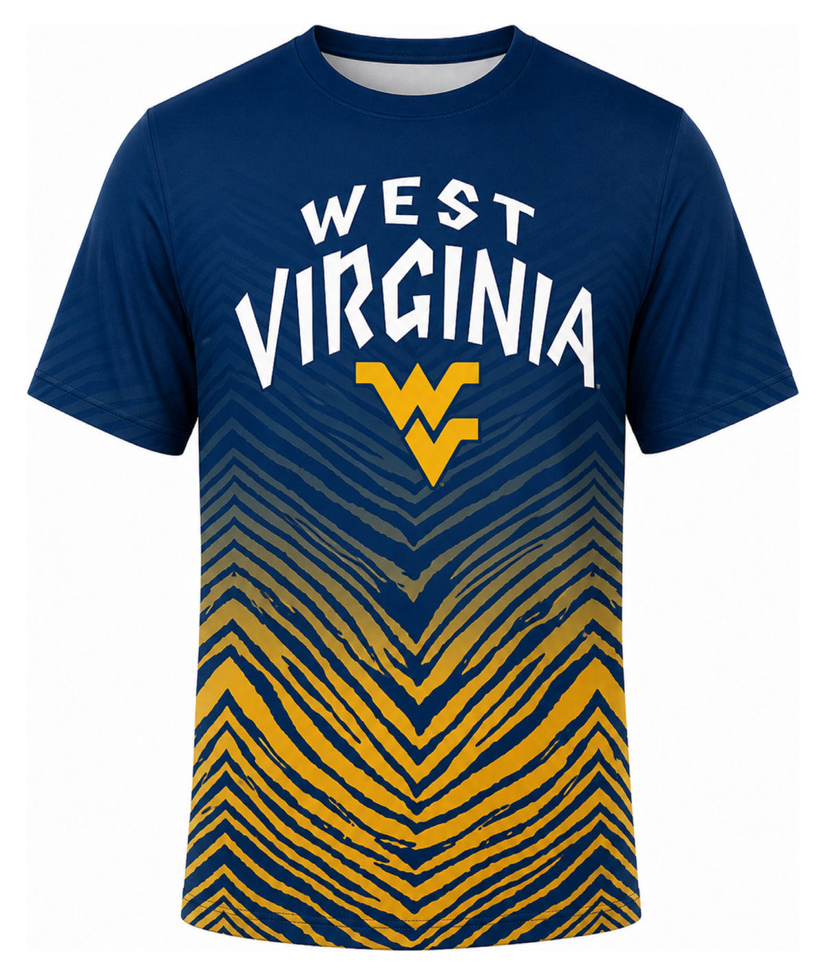 Zubaz NCAA Men's Zebra Fade Wild Card TMC Short Sleeve T-Shirt, West Virginia Mountaineers