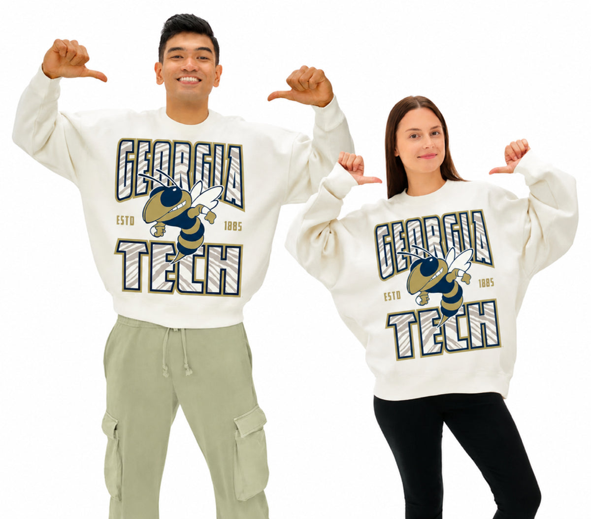 Zubaz NCAA Georgia Tech Yellow Jackets Unisex 2 Color Zebra 90s Vintage Helmet Crewneck Sweatshirt