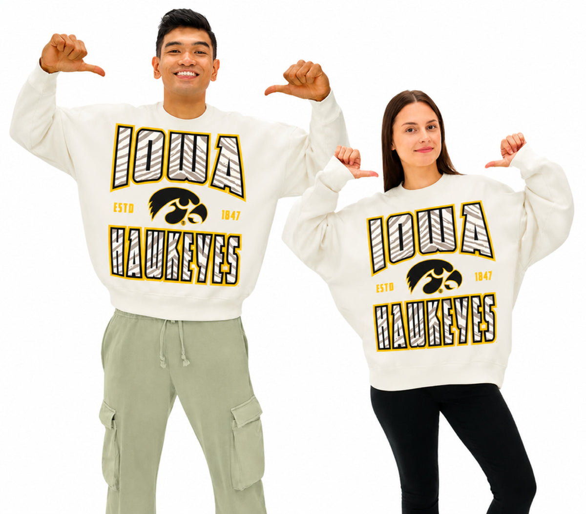 Zubaz NCAA Iowa Hawkeyes Unisex 2 Color Zebra 90s Vintage Helmet Crewneck Sweatshirt
