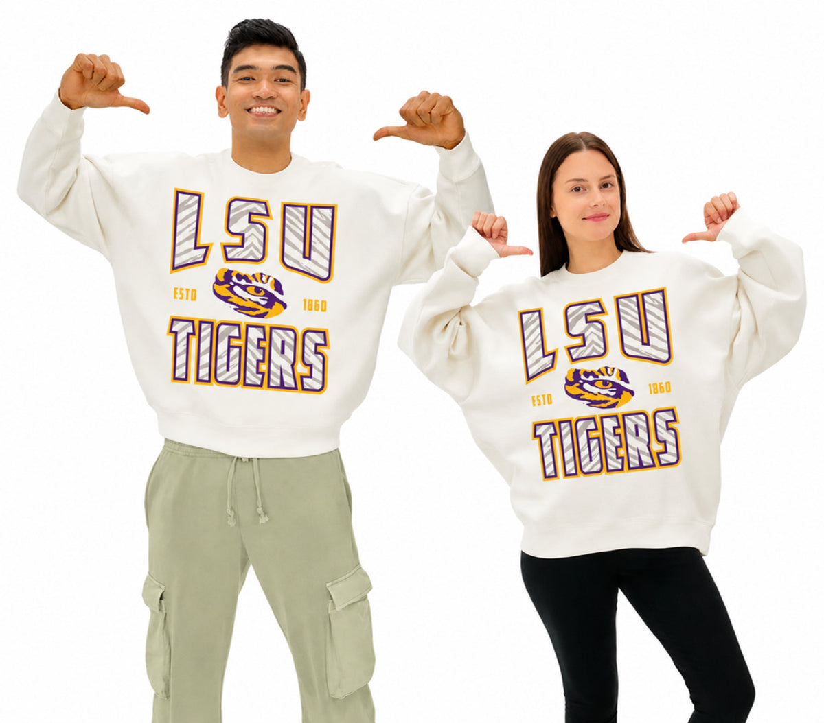 Zubaz NCAA LSU Tigers Unisex 2 Color Zebra 90s Vintage Helmet Crewneck Sweatshirt