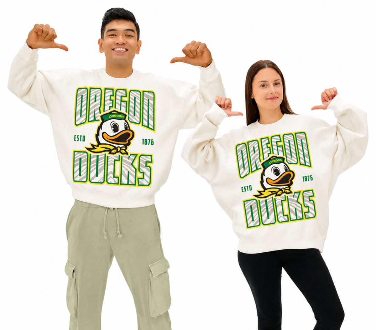 Zubaz NCAA Oregon Ducks Unisex 2 Color Zebra 90s Vintage Helmet Crewneck Sweatshirt