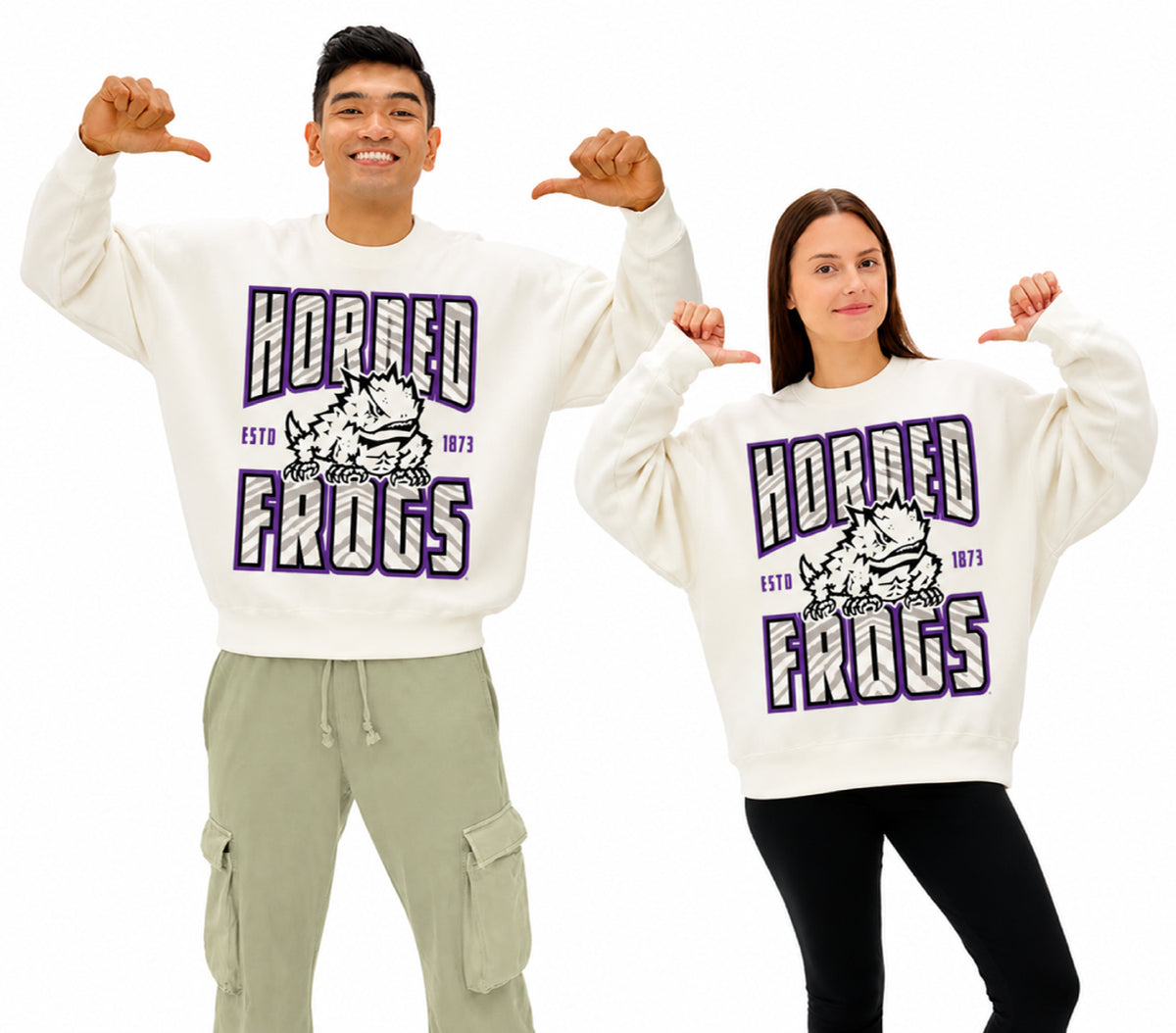 Zubaz NCAA TCU Horned Frogs Unisex 2 Color Zebra 90s Vintage Helmet Crewneck Sweatshirt