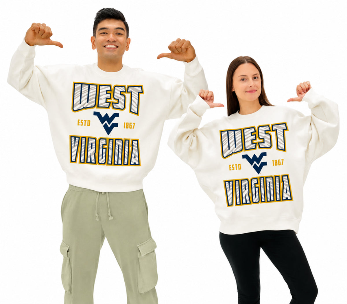 Zubaz NCAA West Virginia Mountaineers Unisex 2 Color Zebra 90s Vintage Helmet Crewneck Sweatshirt