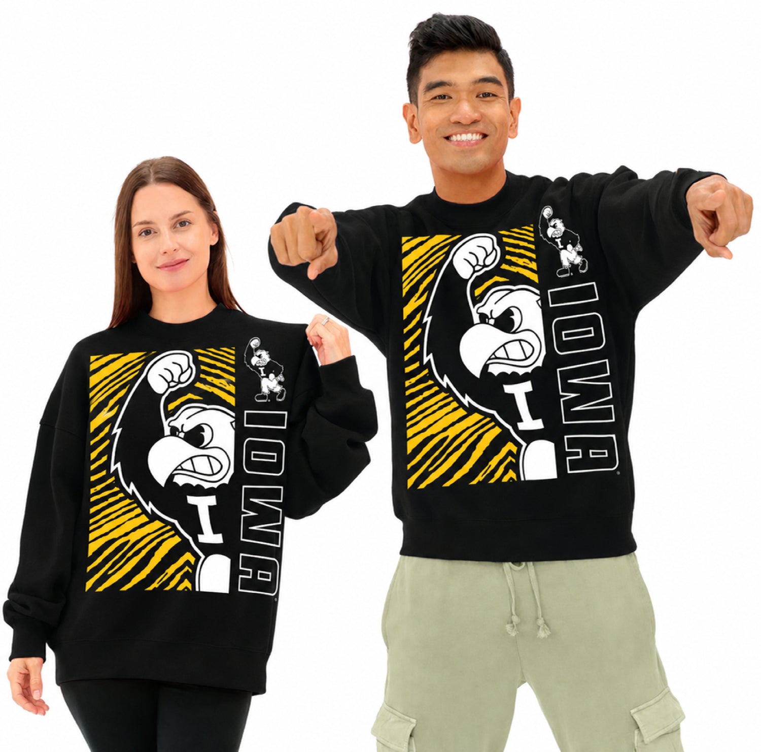 Zubaz NCAA Iowa Hawkeyes Unisex 2 Color Zebra 90s Vintage MVP Crewneck Sweatshirt