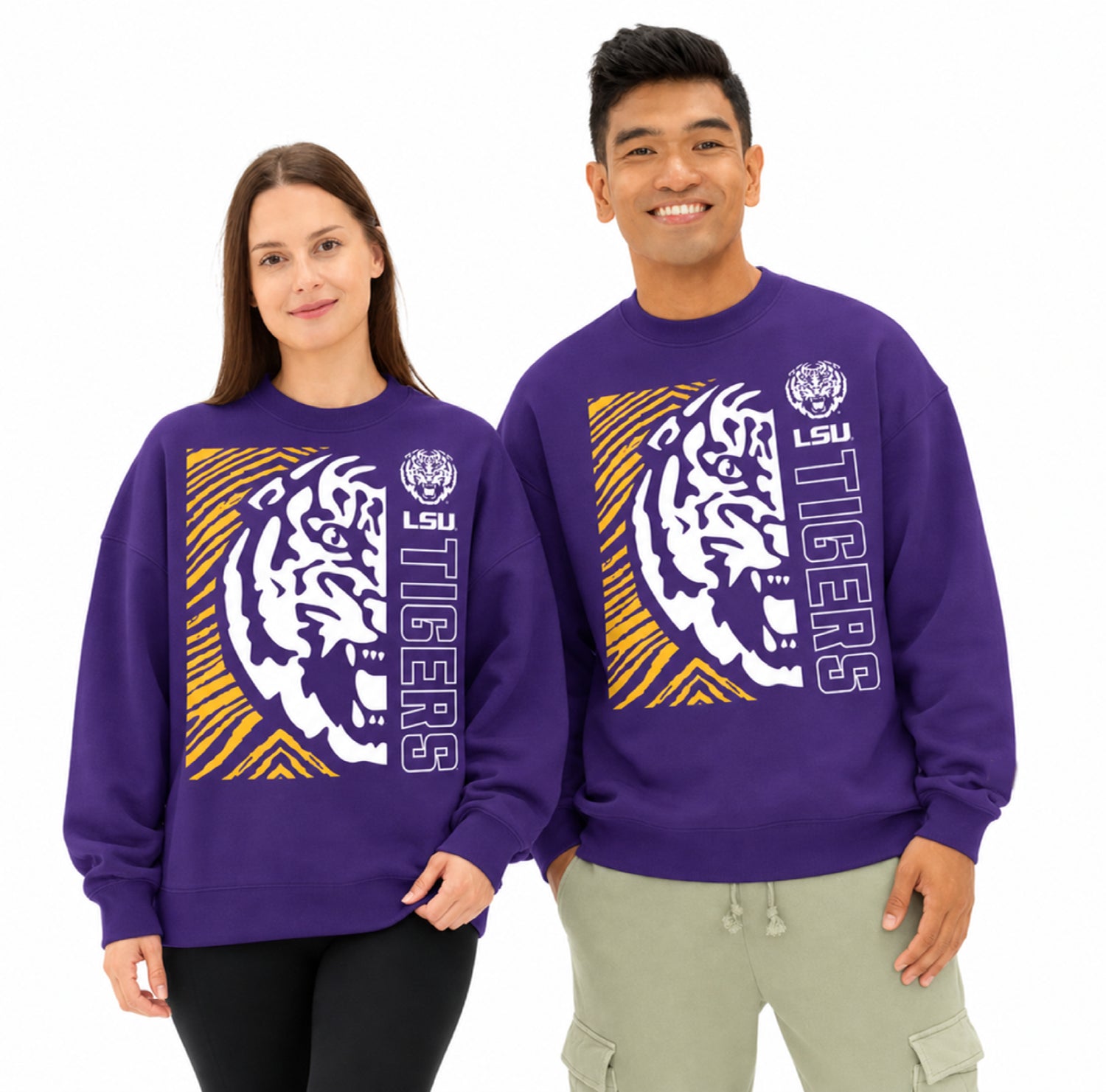 Zubaz NCAA LSU Tigers Unisex 2 Color Zebra 90s Vintage MVP Crewneck Sweatshirt