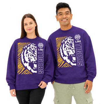 Zubaz NCAA LSU Tigers Unisex 2 Color Zebra 90s Vintage MVP Crewneck Sweatshirt