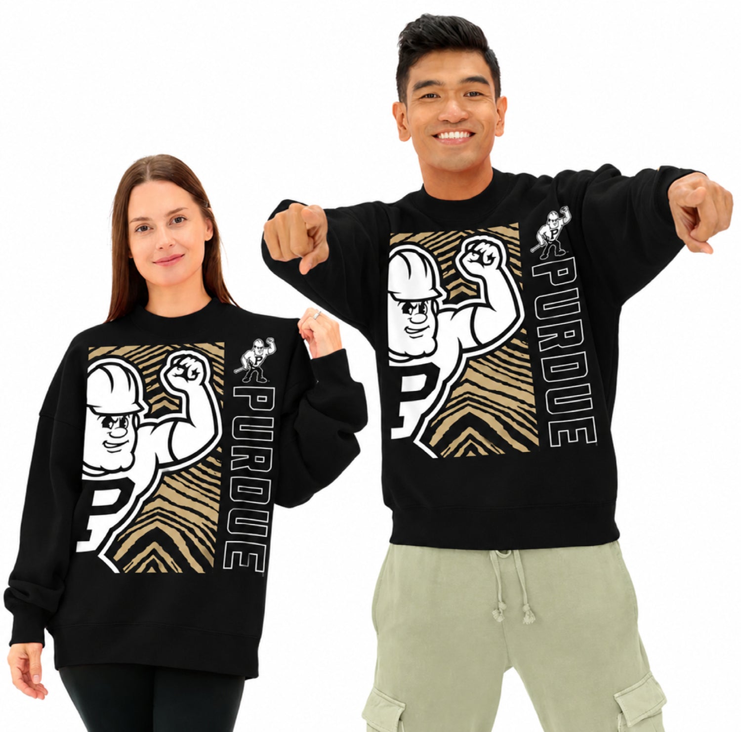 Zubaz NCAA Purdue Boilermakers Unisex 2 Color Zebra 90s Vintage MVP Crewneck Sweatshirt